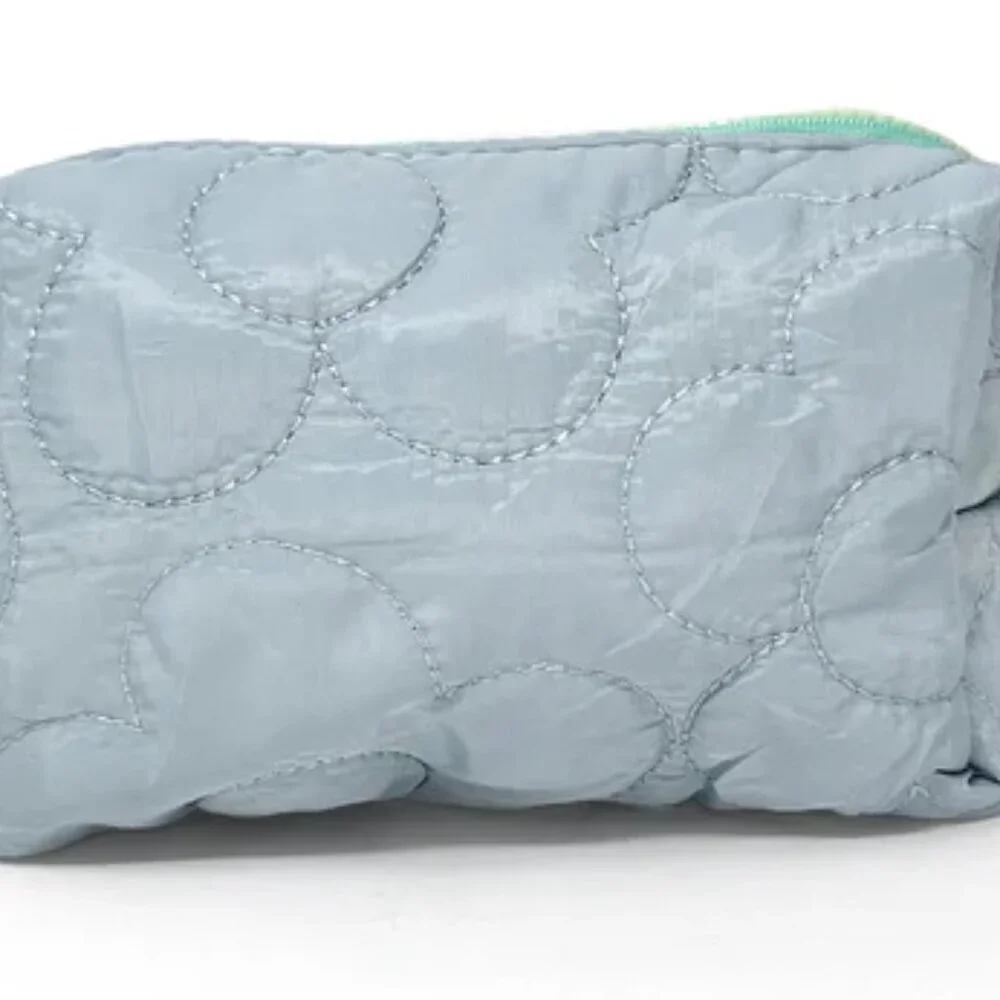 NWT Puffy Daisy Embroidered Y2K Blue Makeup Bag